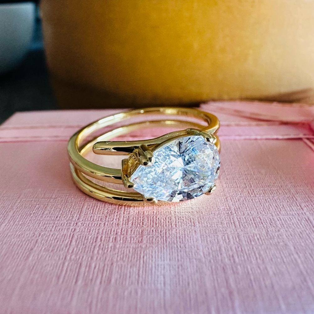 Pear Shaped East/West CZ Spiral Band Ring